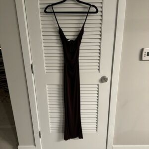 Brown cowl-neck open back dress